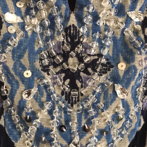 INC Blouse, EUC, Blue, Size L, Beads & Keyhole Neckline - Picture 5 of 13